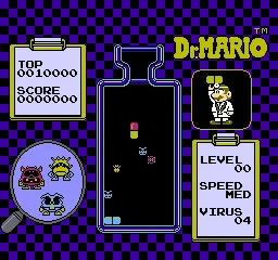 Gameplay screenshot for Dr. Mario on Nintendo Entertainment System (World)