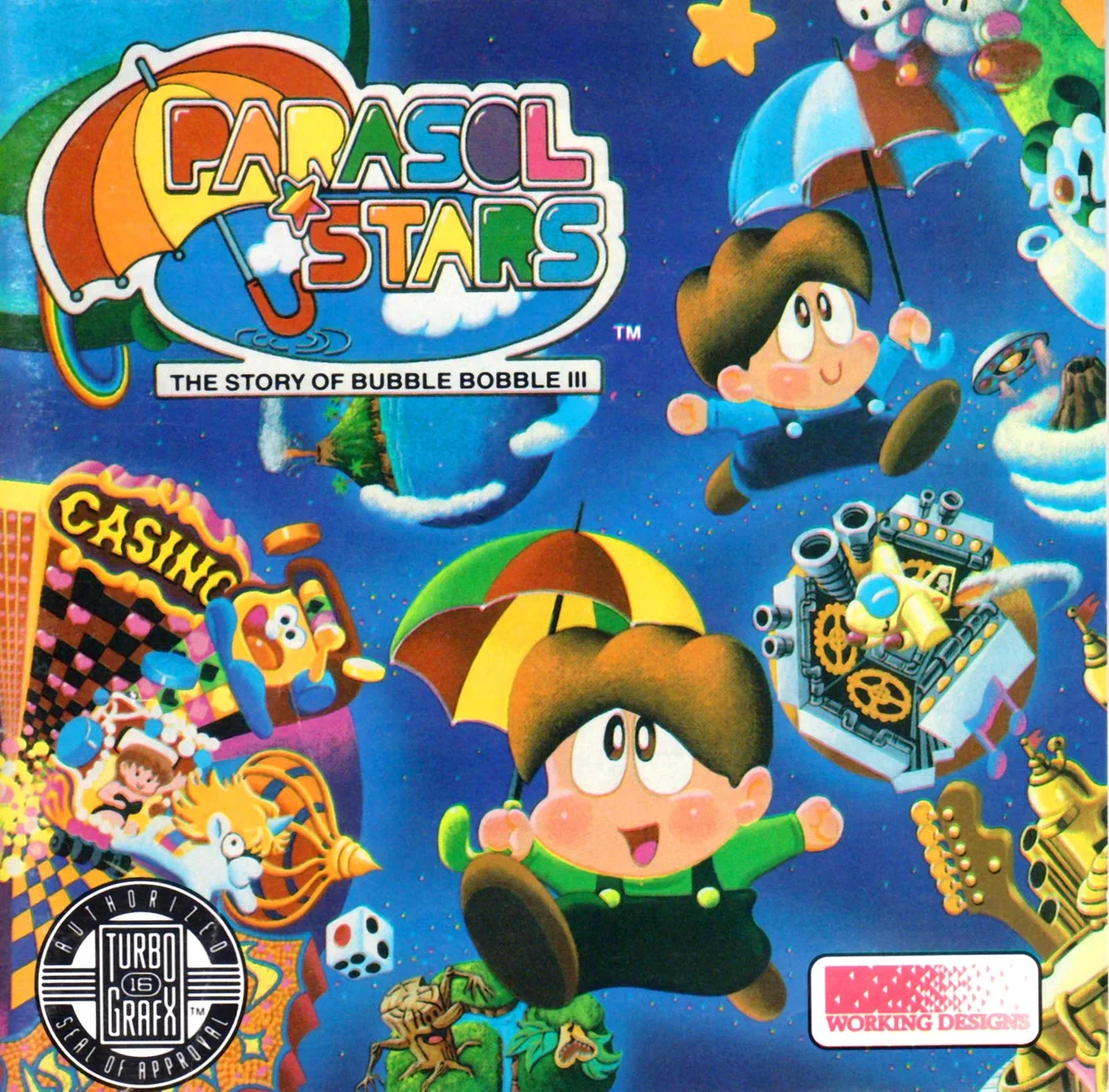 Box front for Parasol Stars: The Story of Bubble Bobble III on NEC TurboGrafx-16 (North America)