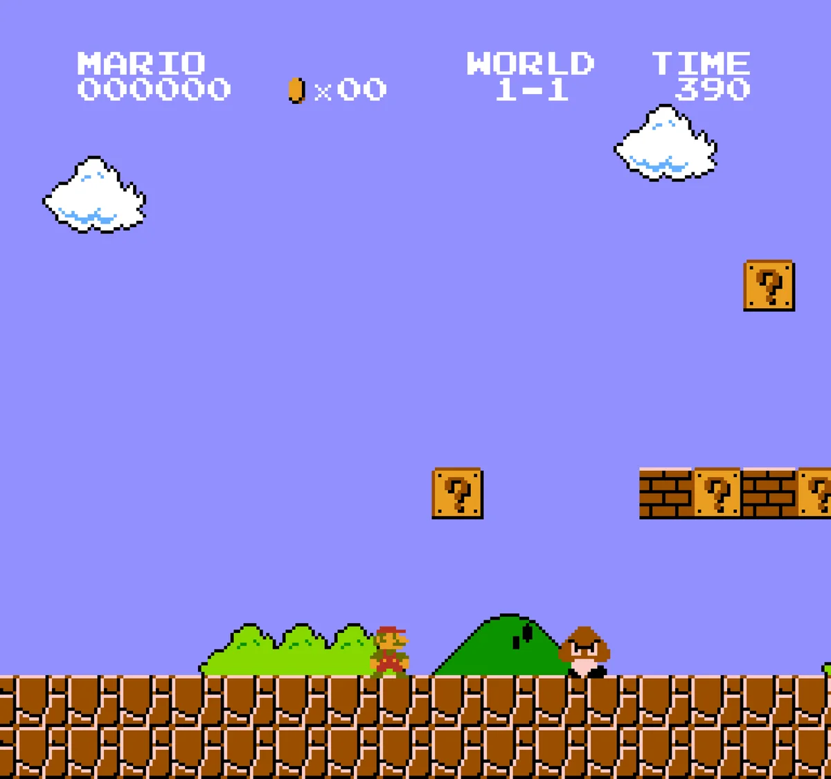 Gameplay screenshot for Super Mario Bros. on Nintendo Entertainment System (World)