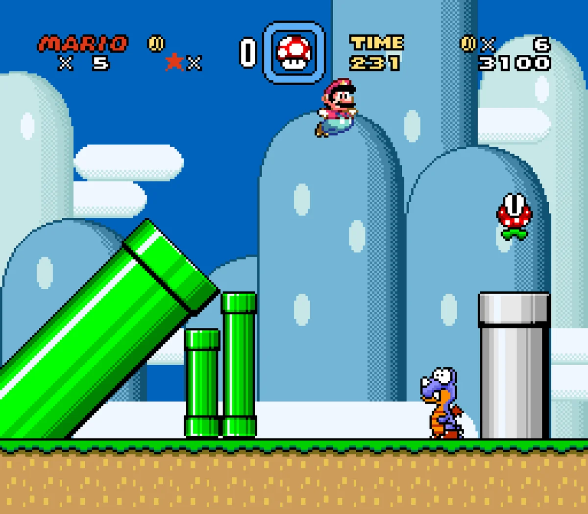 Gameplay screenshot for Super Mario World on Super Nintendo Entertainment System (World)