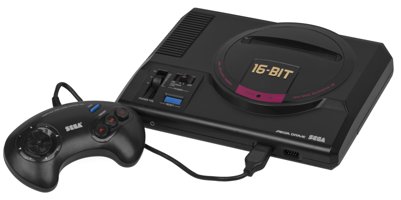 Original Japanese Sega Mega Drive with three-button controller.