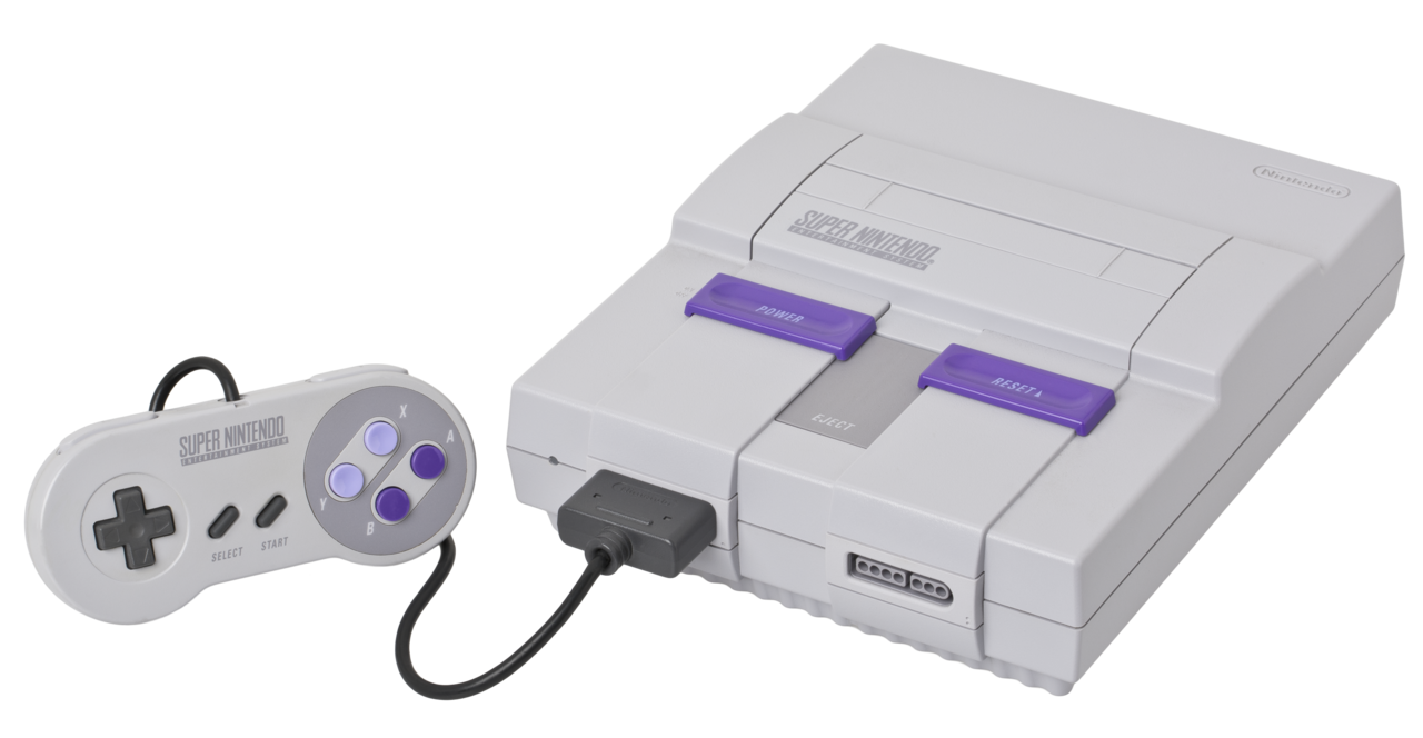North American Super Nintendo Entertainment System with its original controller.